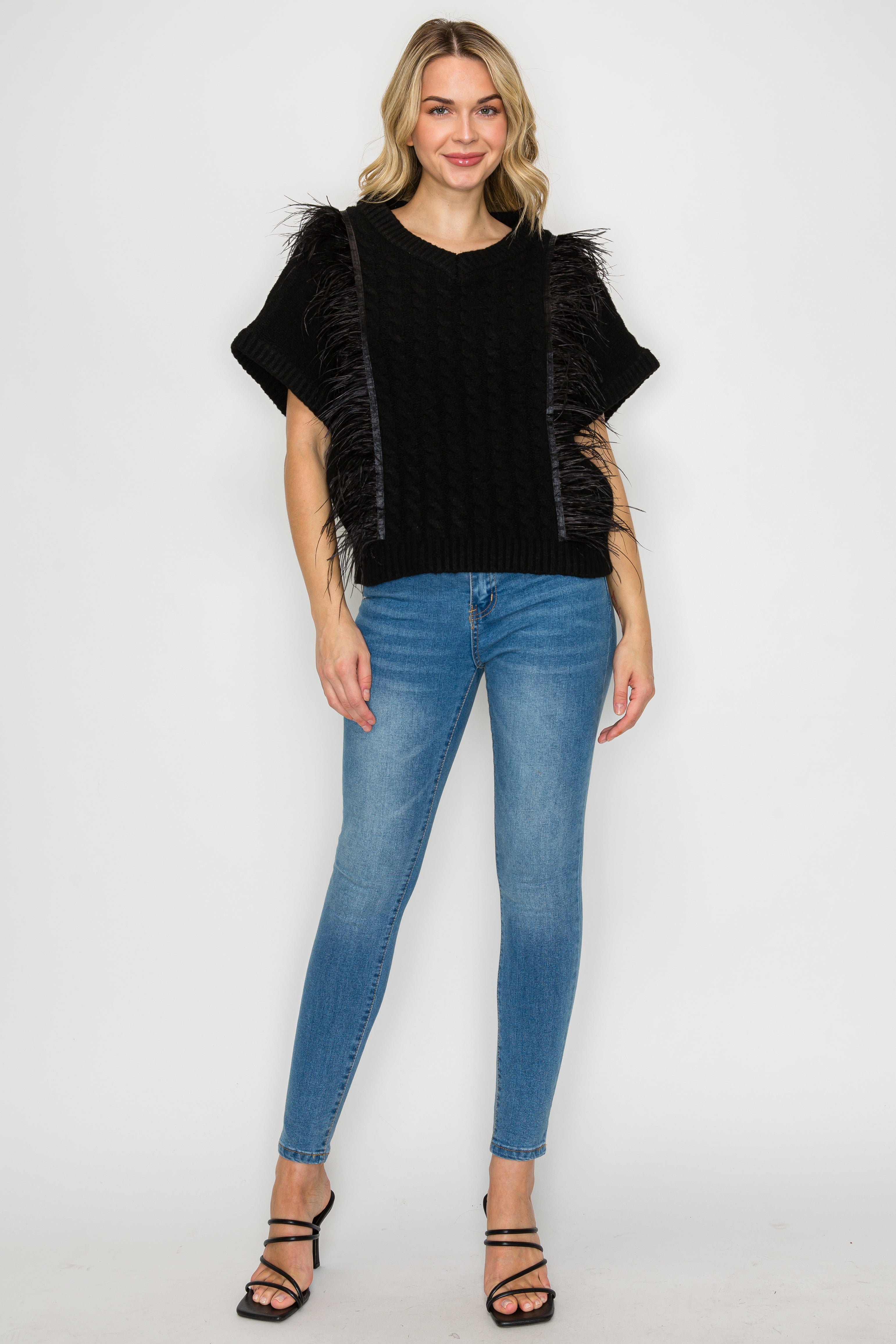Sonya Knitted Sweater with Feathers