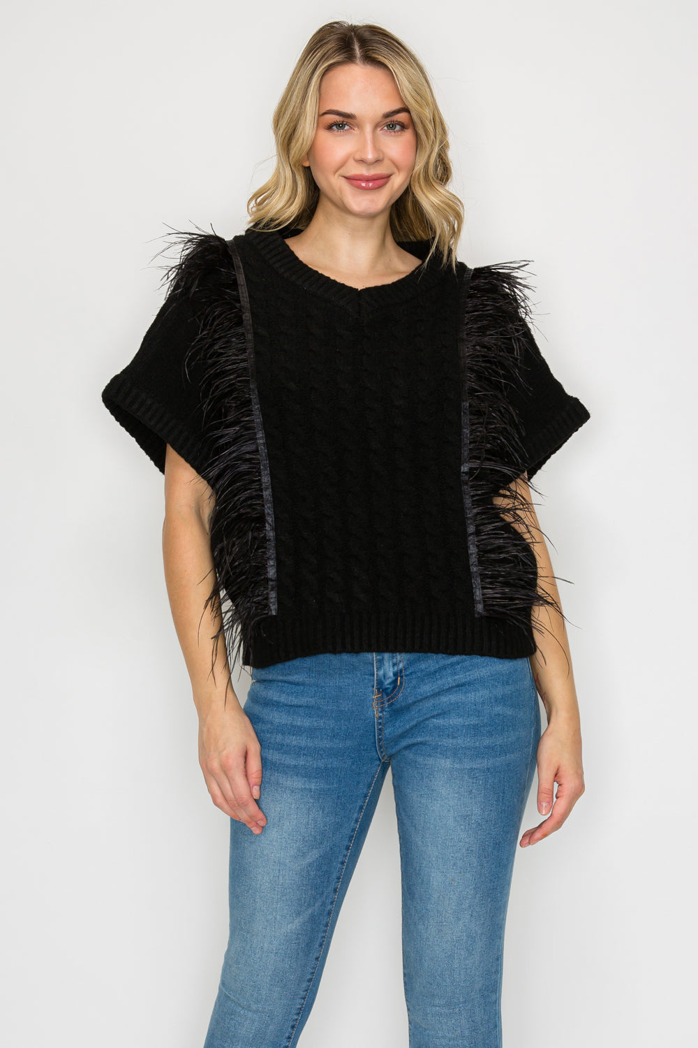 Sonya Knitted Sweater with Feathers