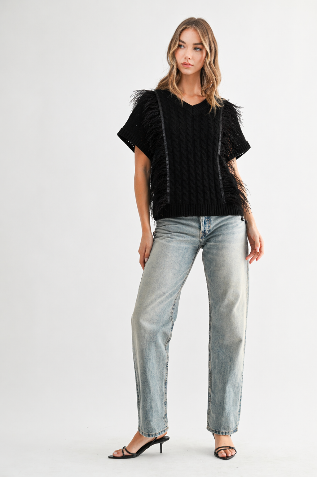 Sonya Knitted Sweater with Feathers
