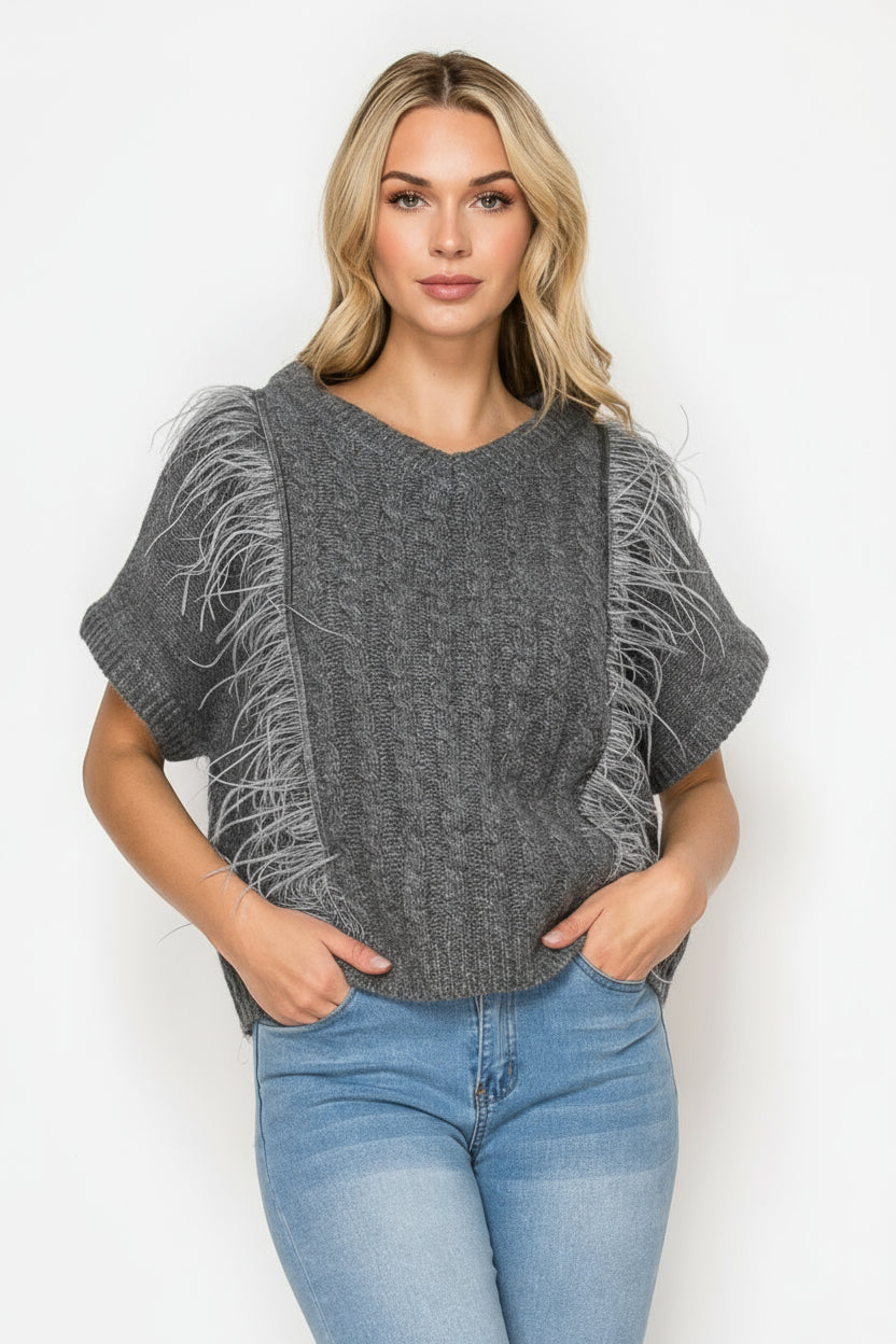 Sonya Knitted Sweater with Feathers