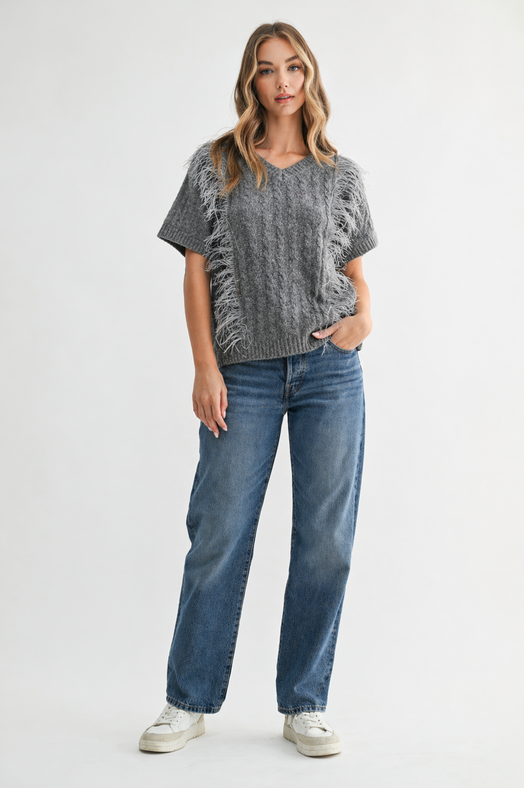 Sonya Knitted Sweater with Feathers