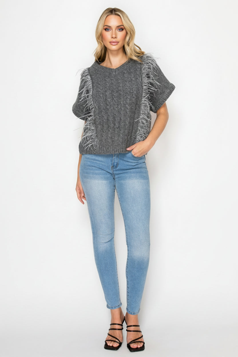 Sonya Knitted Sweater with Feathers