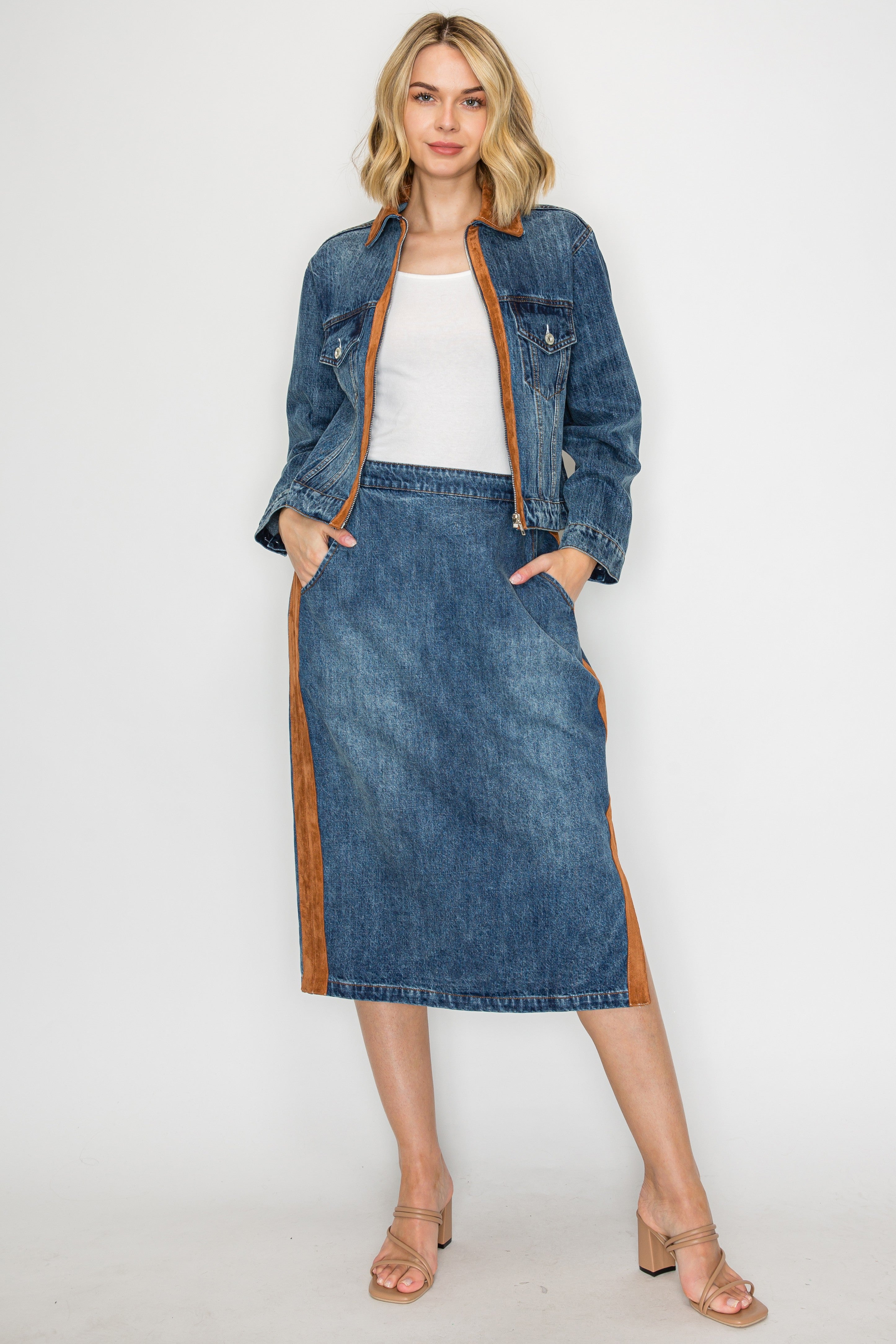 Dale Denim Skirt with Suede