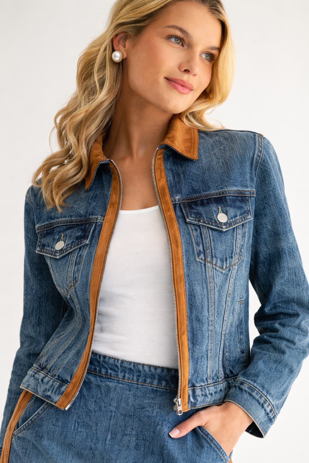 Jacky Denim Jacket with Suede