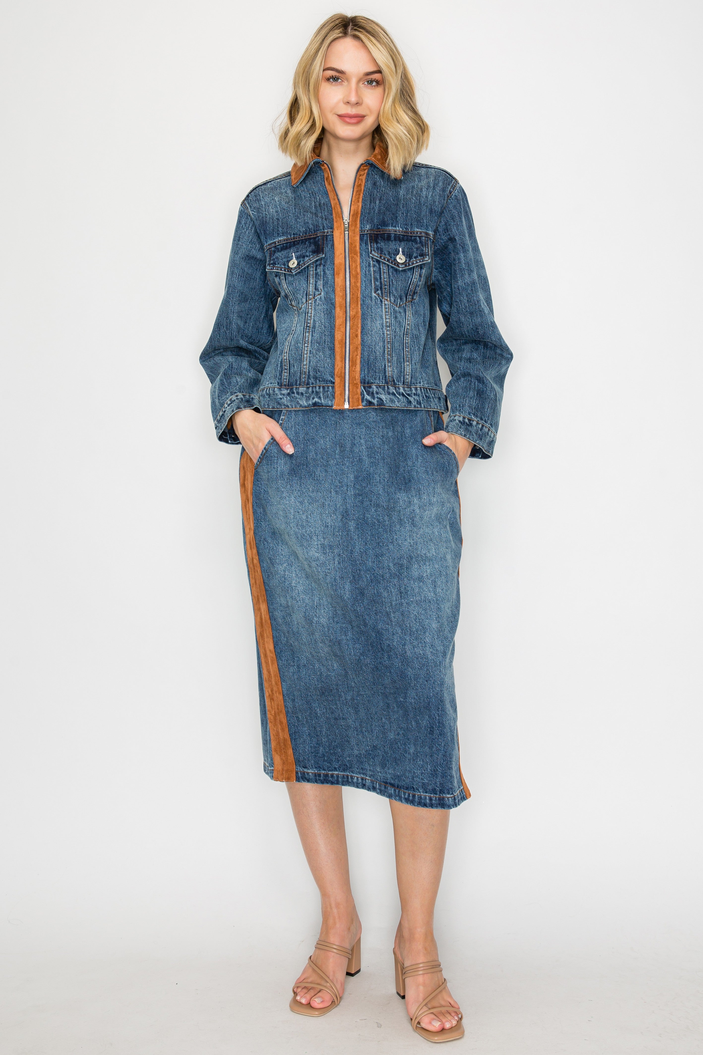 Dale Denim Skirt with Suede