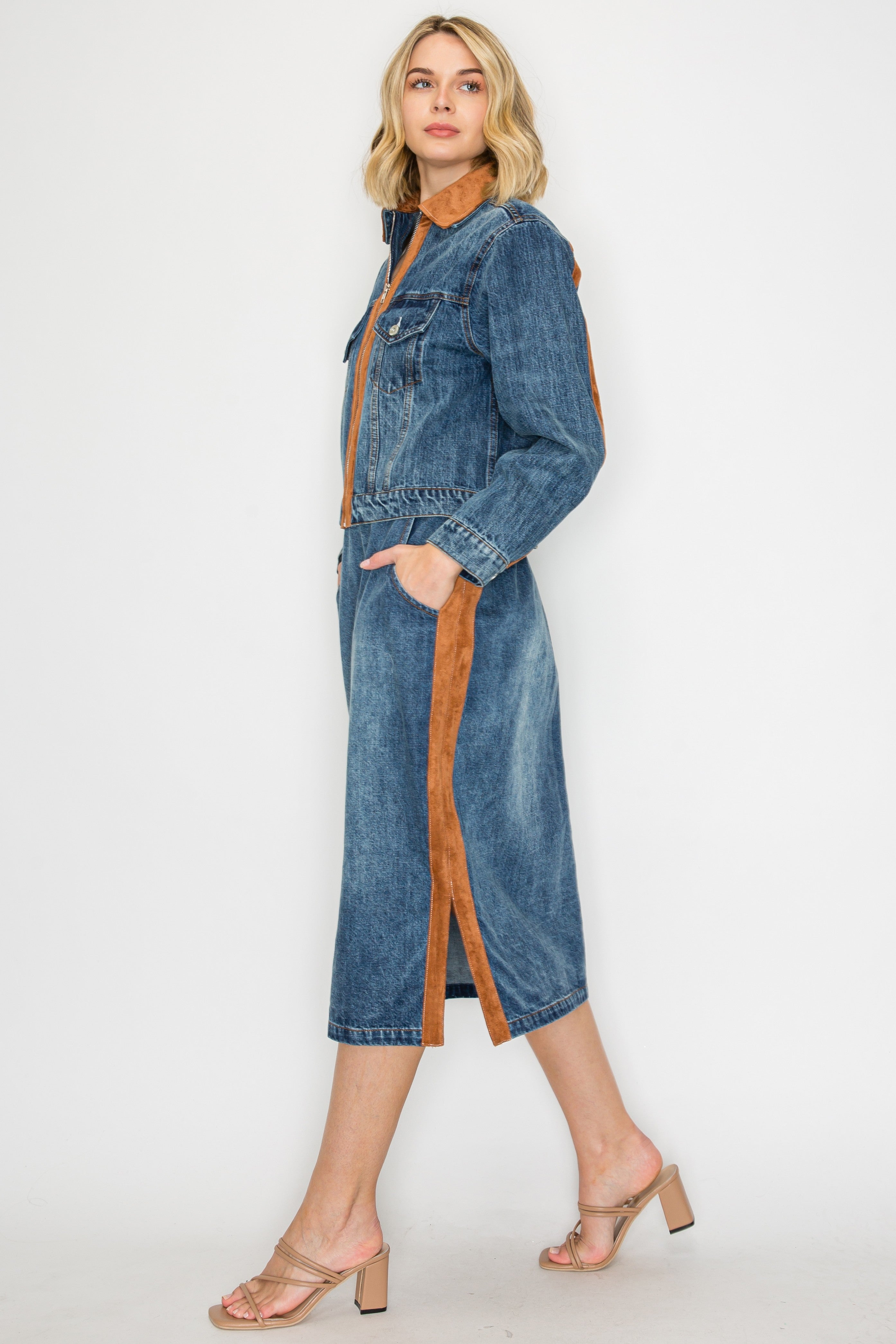 Dale Denim Skirt with Suede