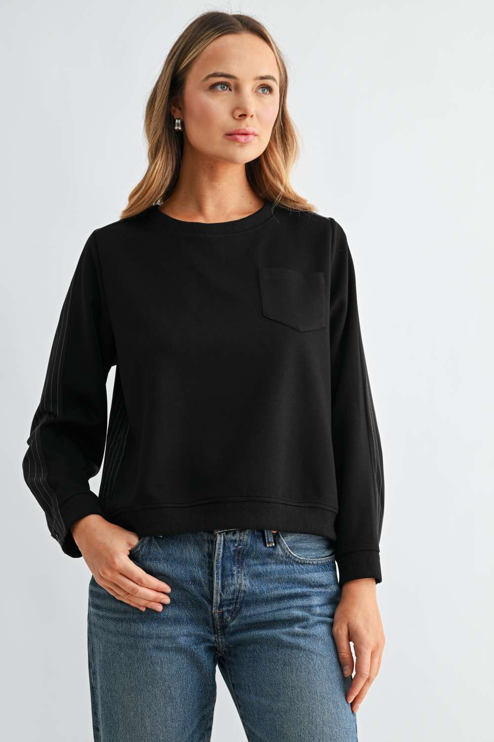 Karter Pinstripe Pleated Back Top