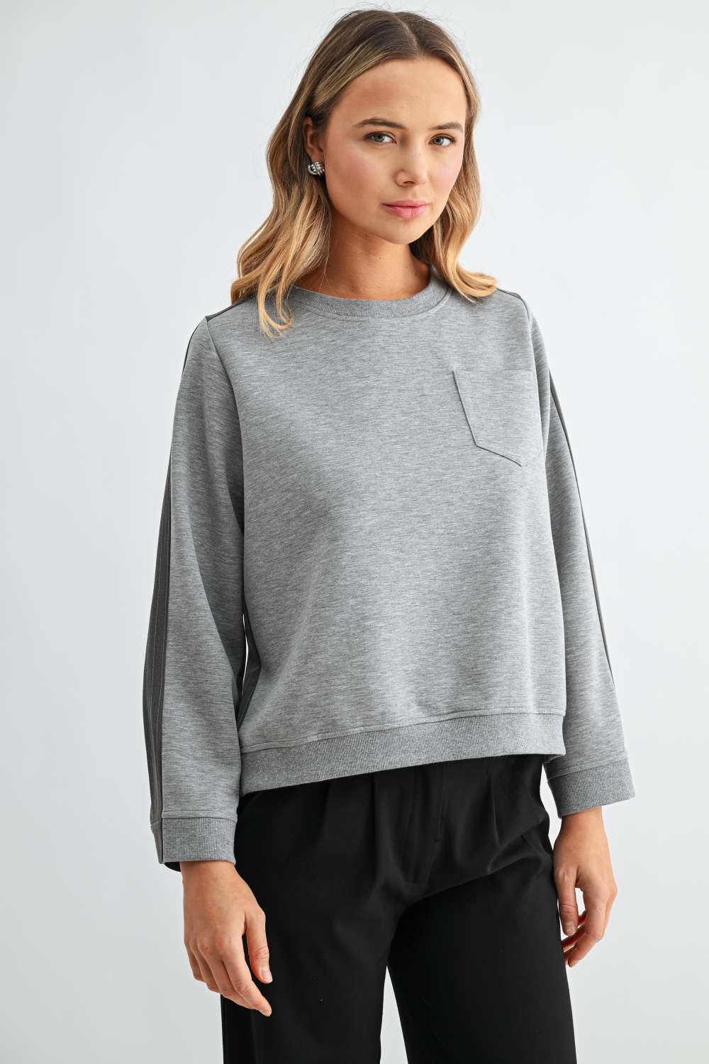 Karter Pinstripe Pleated Back Top