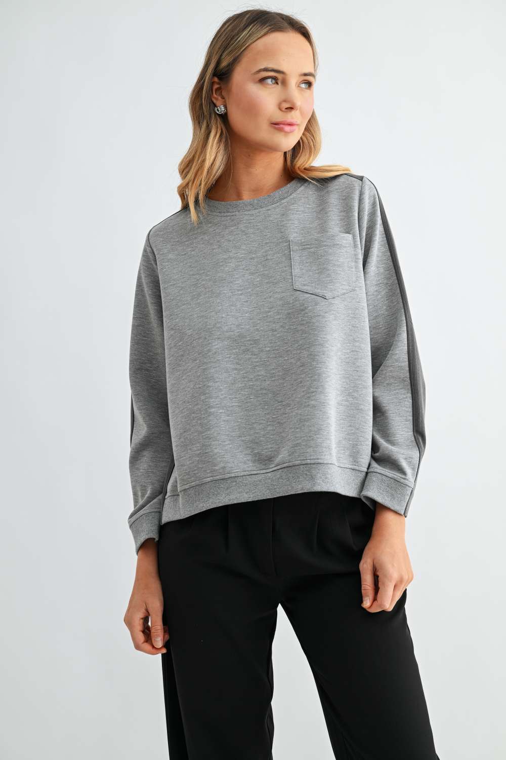Karter Pinstripe Pleated Back Top