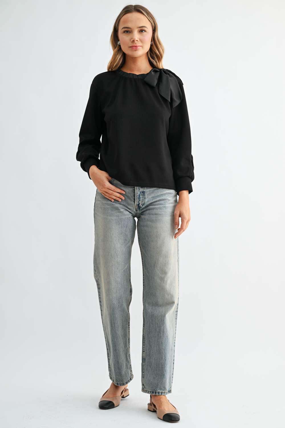 Karl Knit Bow-Tie Shoulder Top