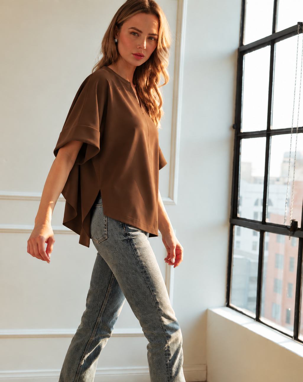 Kara Stretch Crepe Knit Oversized Top