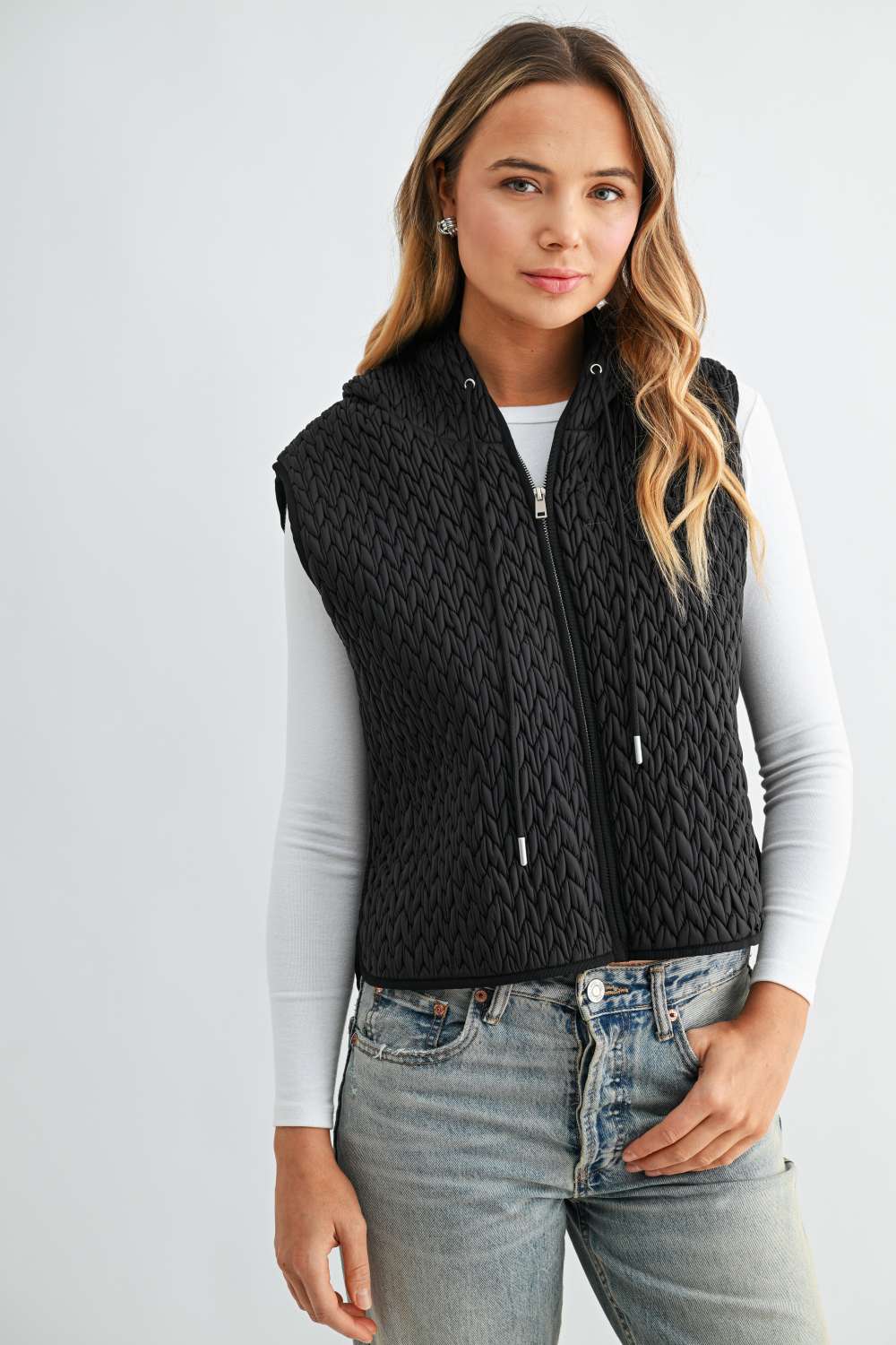 Jaylen Textured Hooded Zip Up Vest