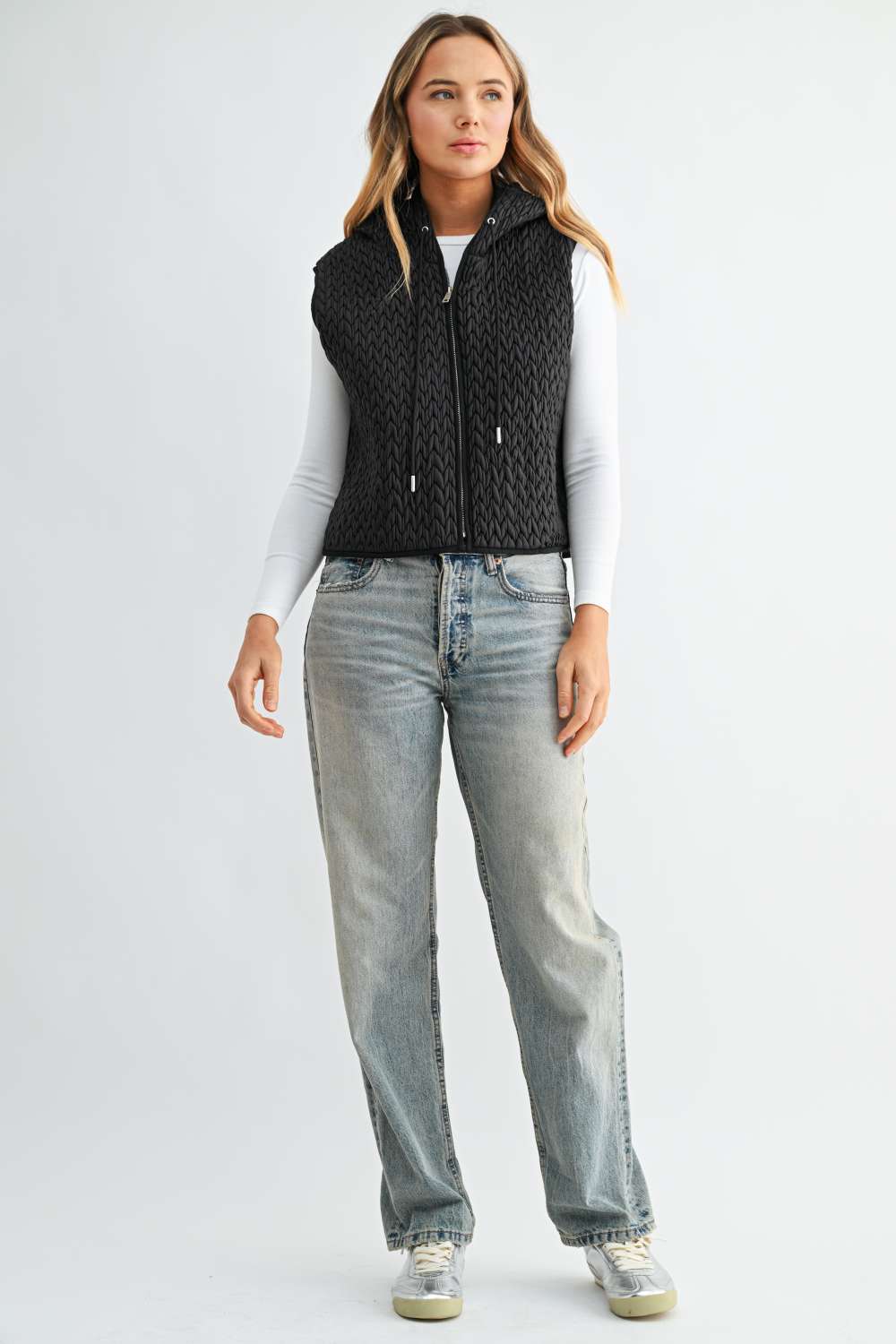 Jaylen Textured Hooded Zip Up Vest