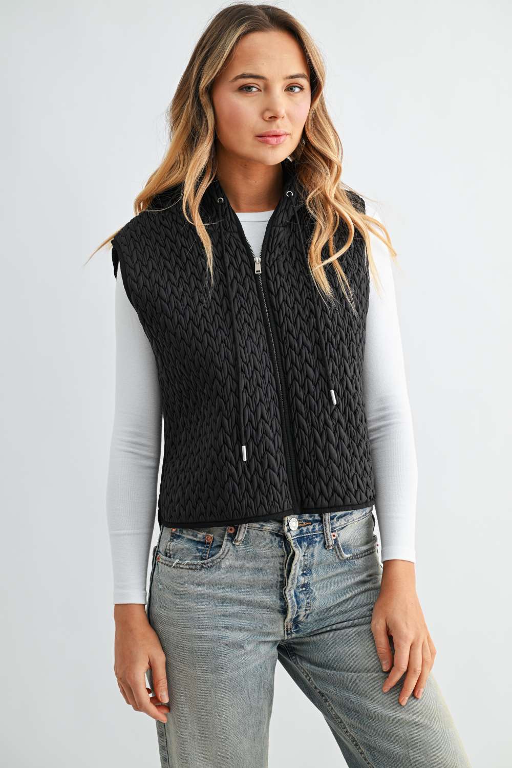 Jaylen Textured Hooded Zip Up Vest