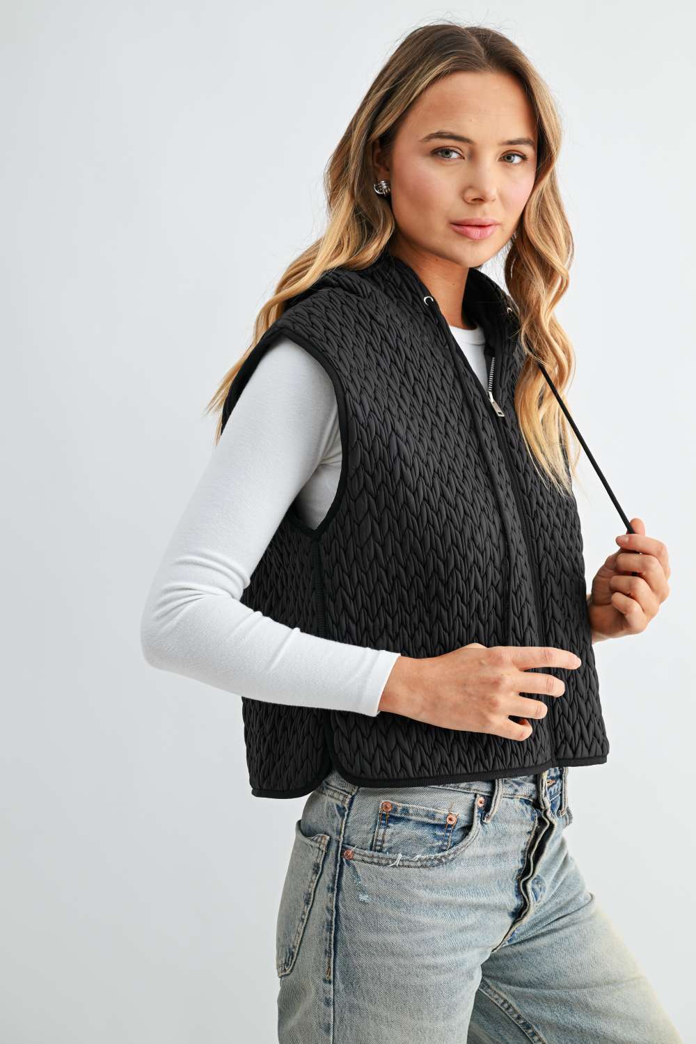 Jaylen Textured Hooded Zip Up Vest