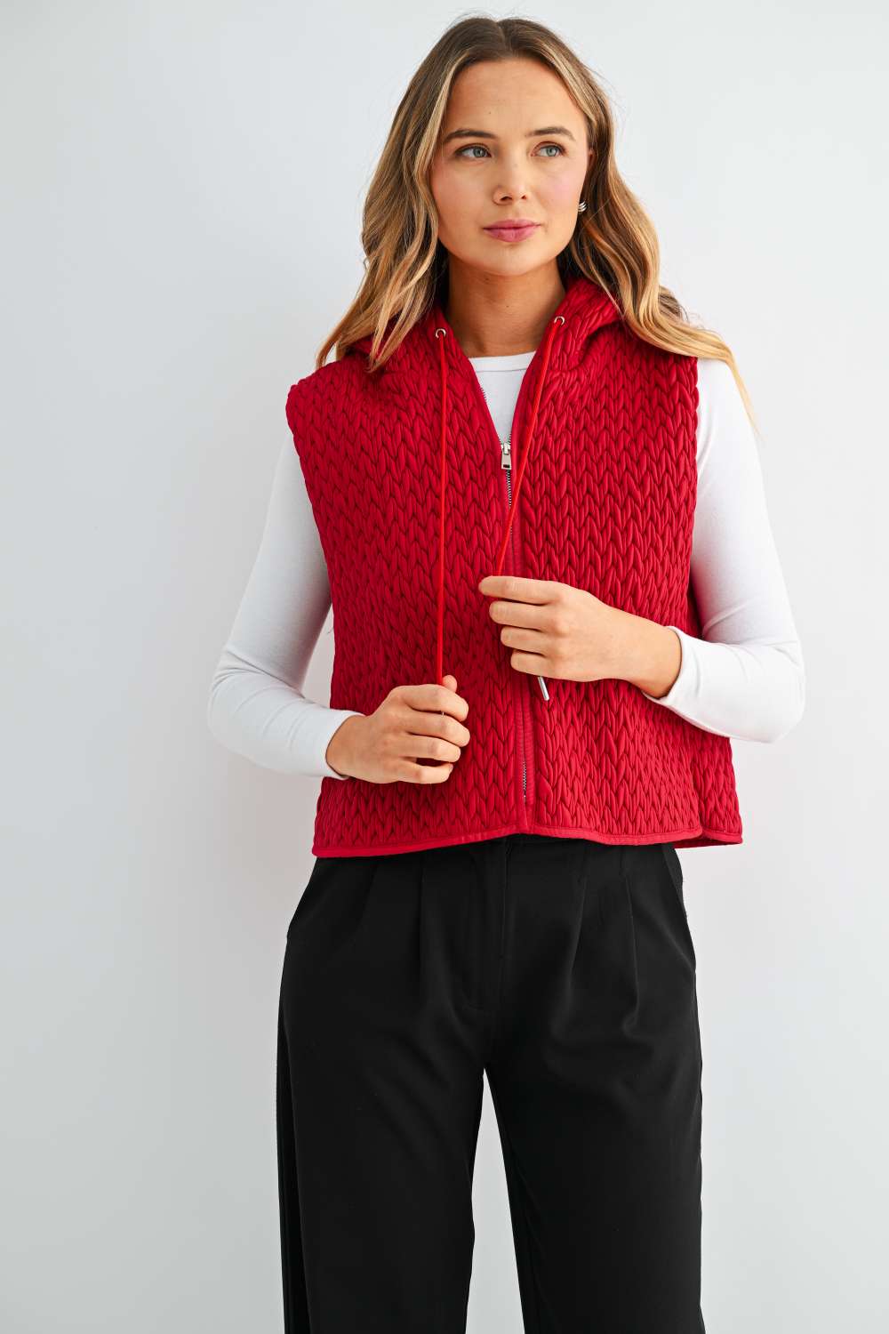 Jaylen Textured Hooded Zip Up Vest