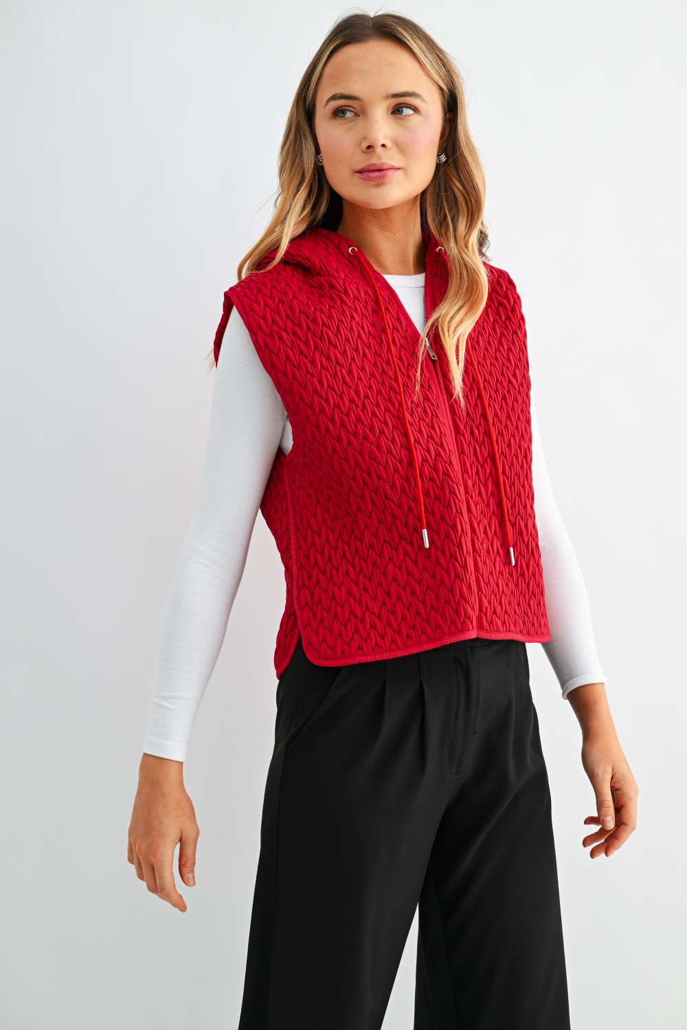 Jaylen Textured Hooded Zip Up Vest
