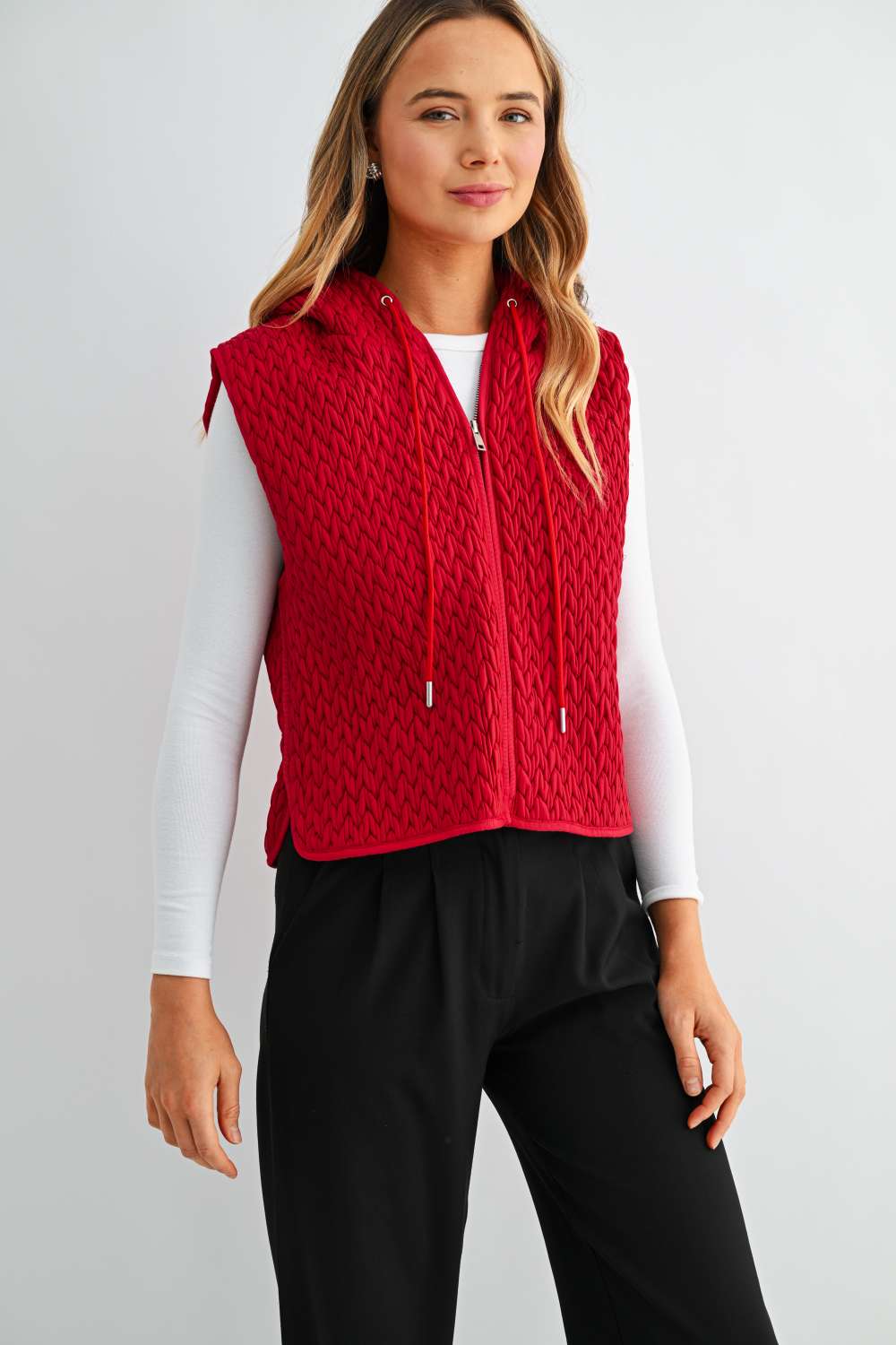 Jaylen Textured Hooded Zip Up Vest