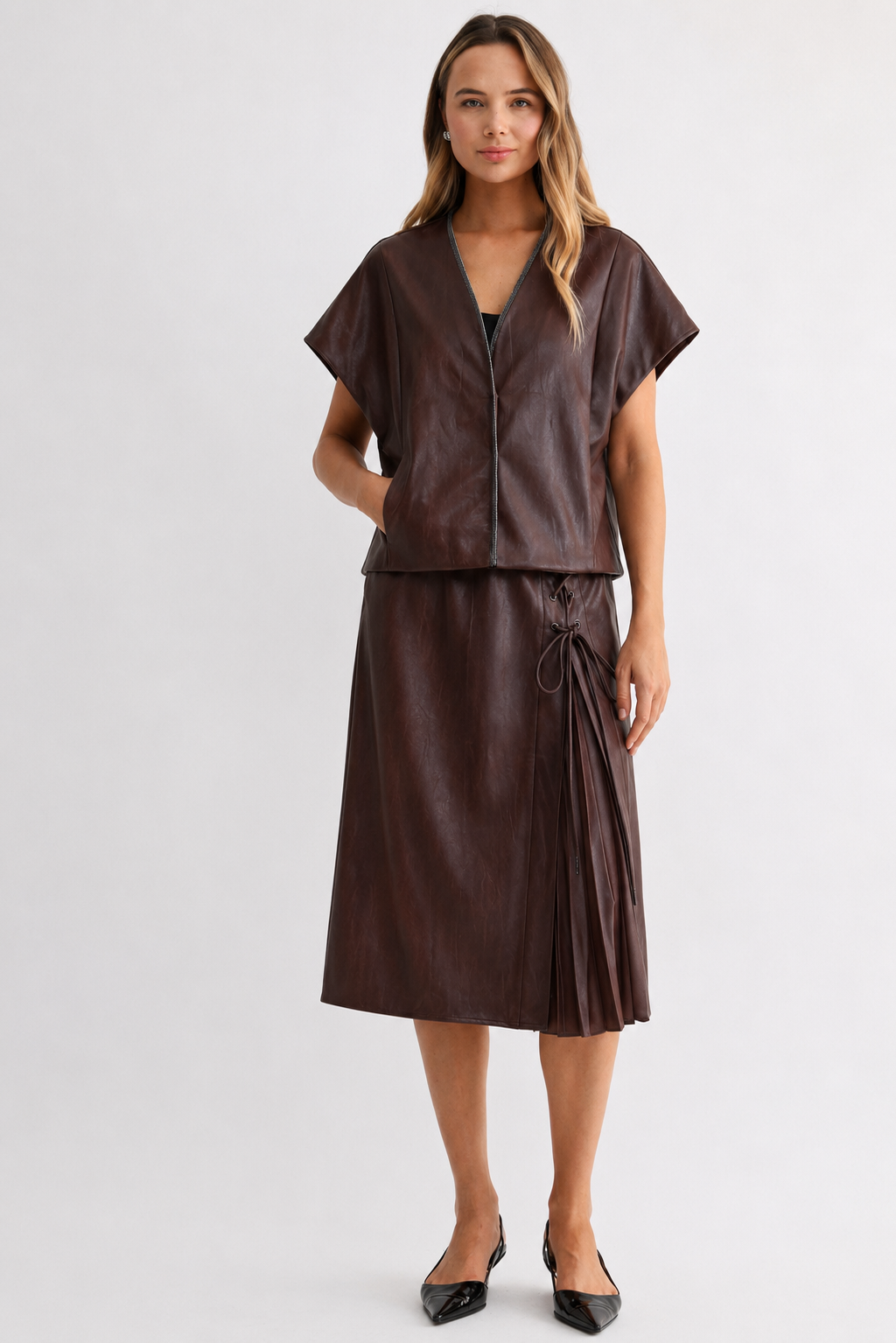 Sebastian Leather Pleated Skirt