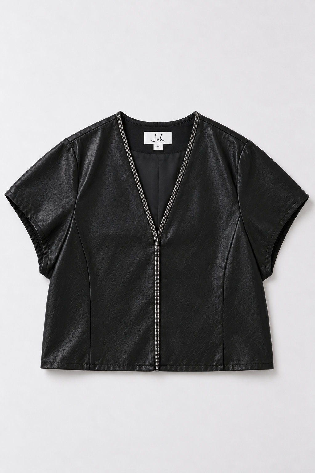 Shawn Leather Vest Jacket with Beading Trim
