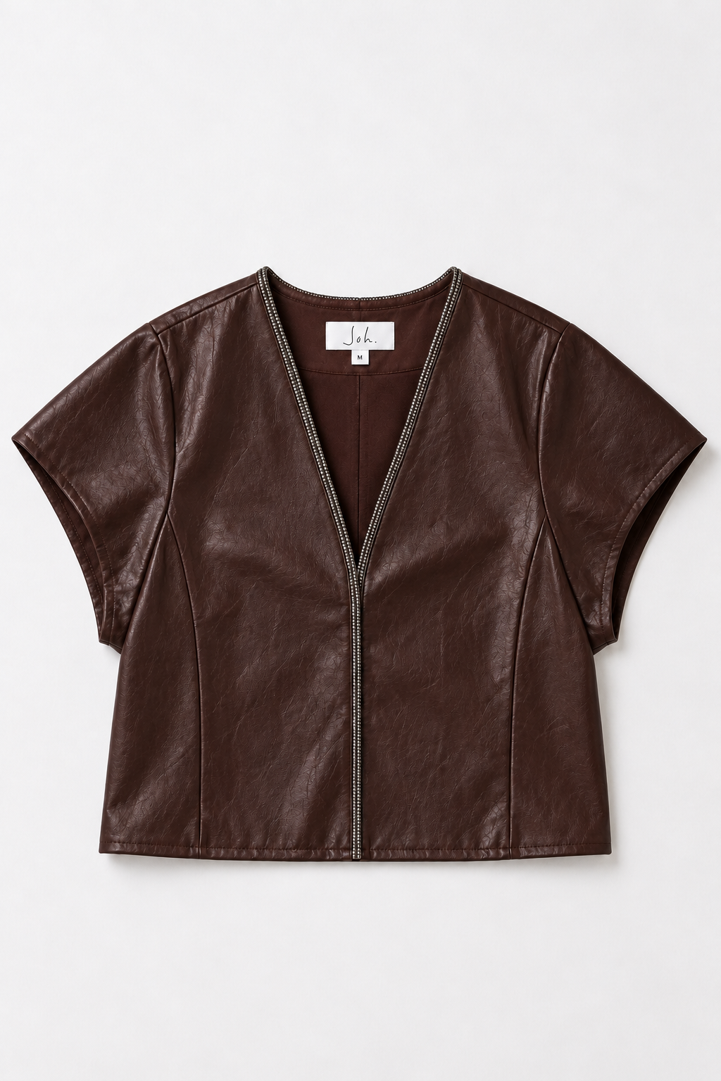 Shawn Leather Vest Jacket with Beading Trim