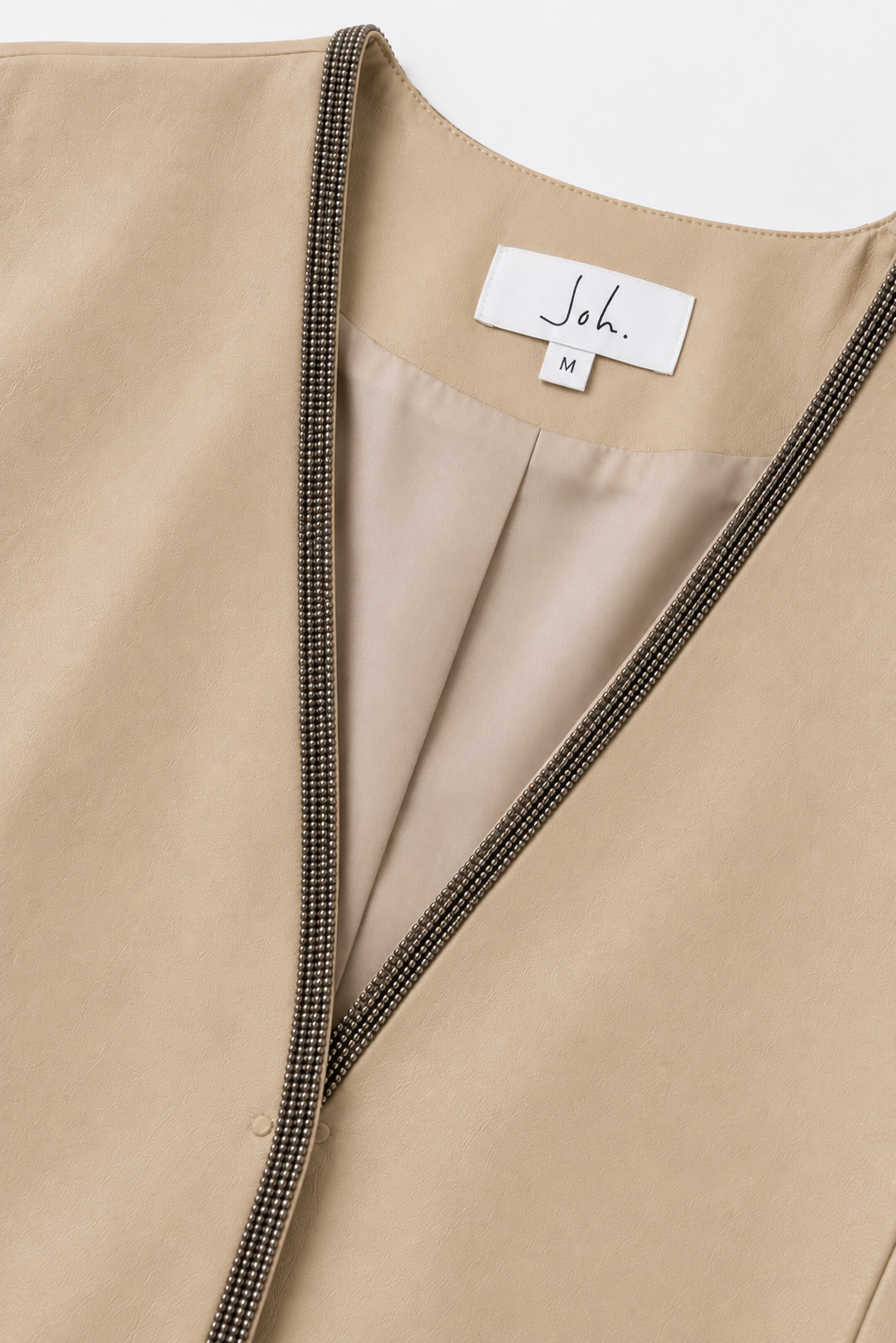 Shawn Leather Vest Jacket with Beading Trim