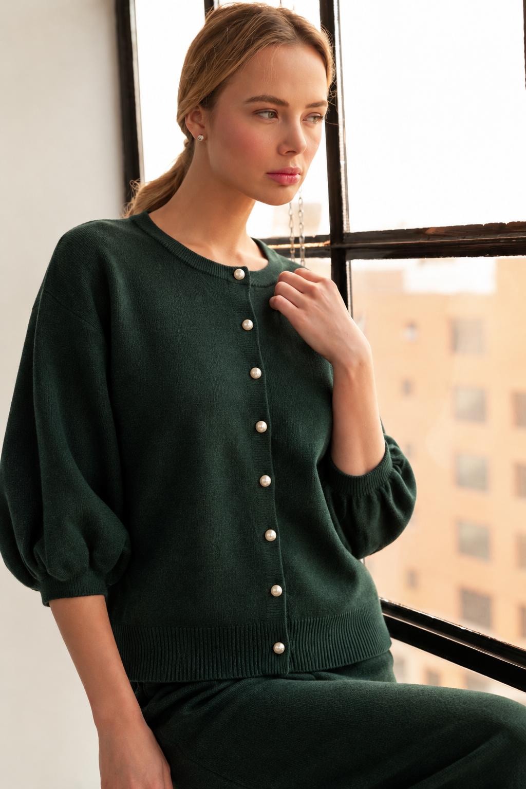 Sergio Knitted Sweater Cardigan with Pearls