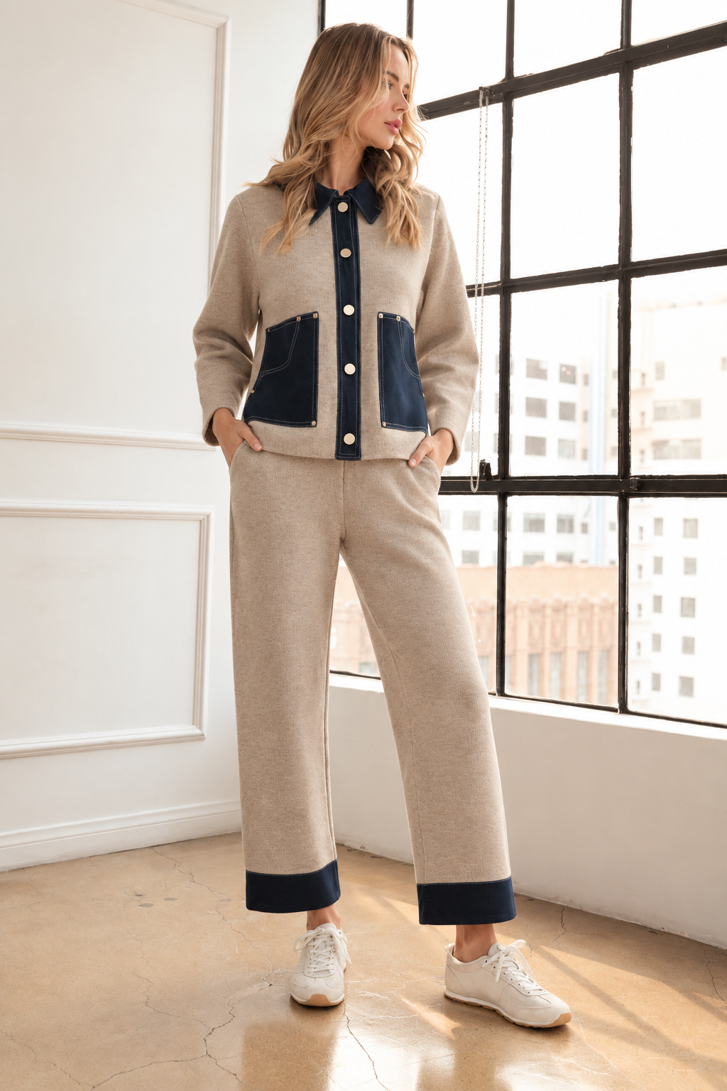 Sorah Knitted Pant with Denim Contrast