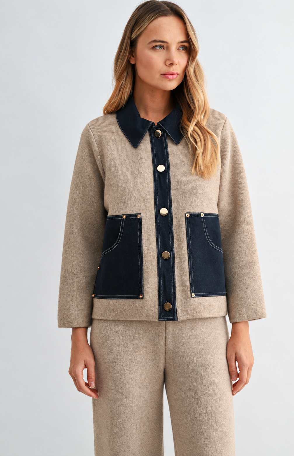 Sorah Knitted Pant with Denim Contrast