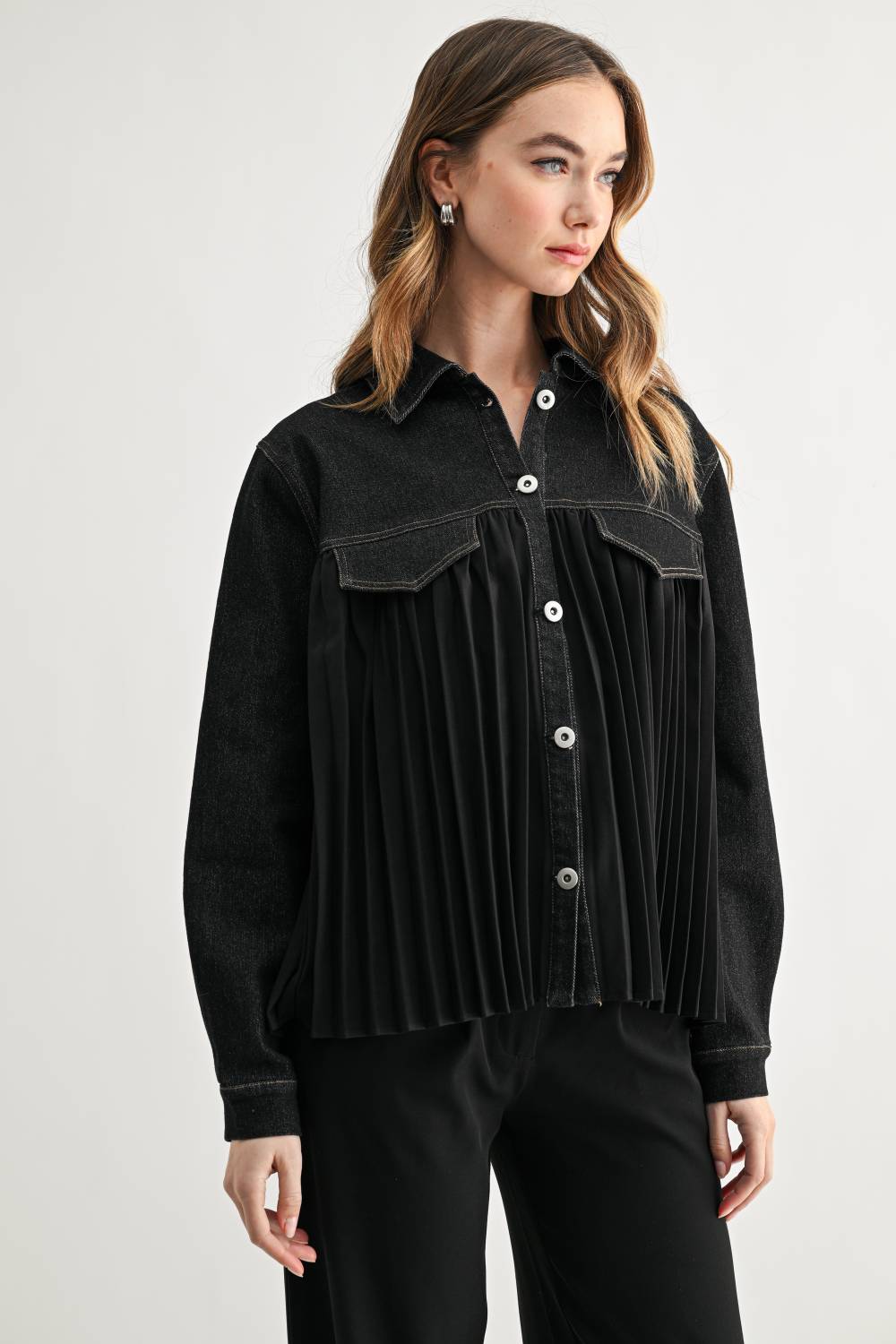 Deborah Denim Pleated Top