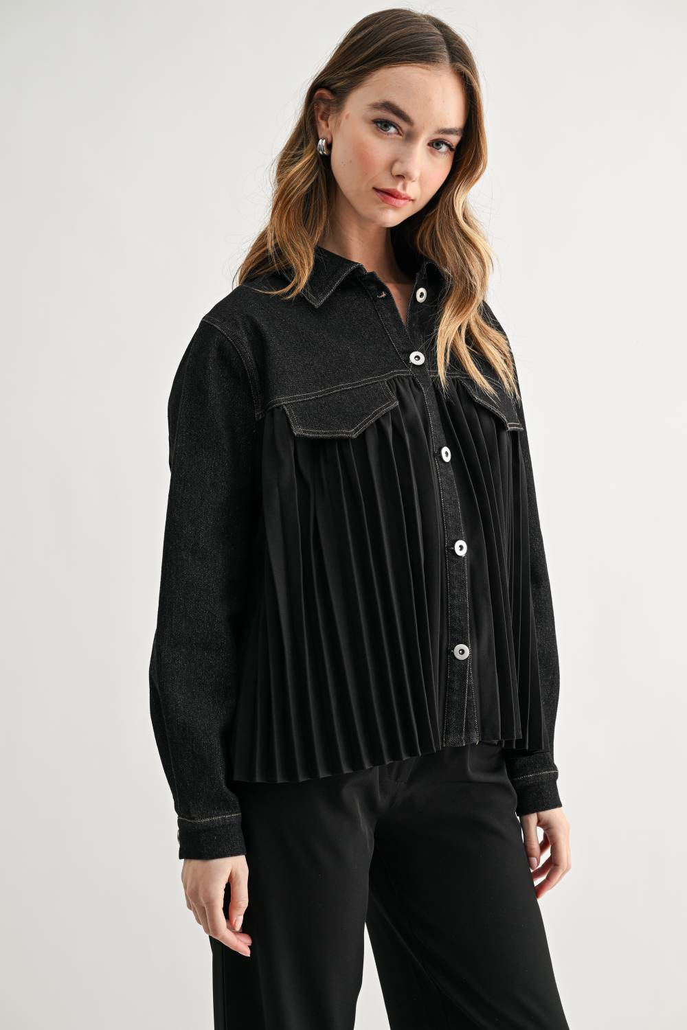 Deborah Denim Pleated Top