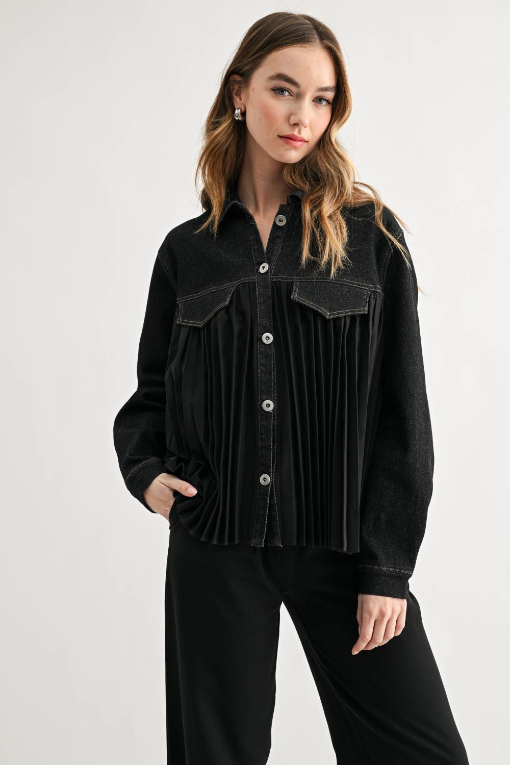 Deborah Denim Pleated Top