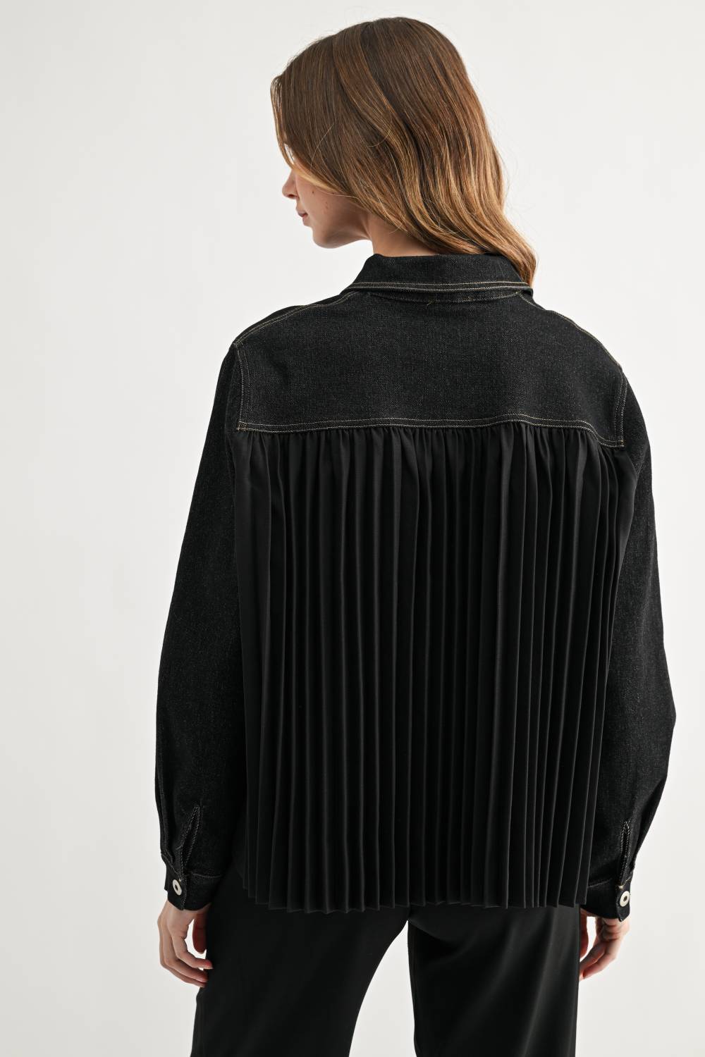 Deborah Denim Pleated Top