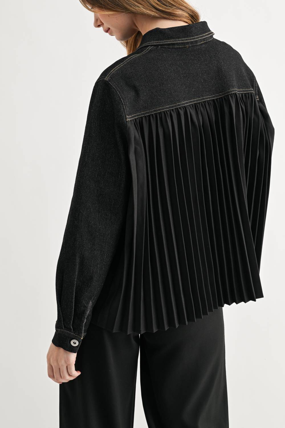 Deborah Denim Pleated Top
