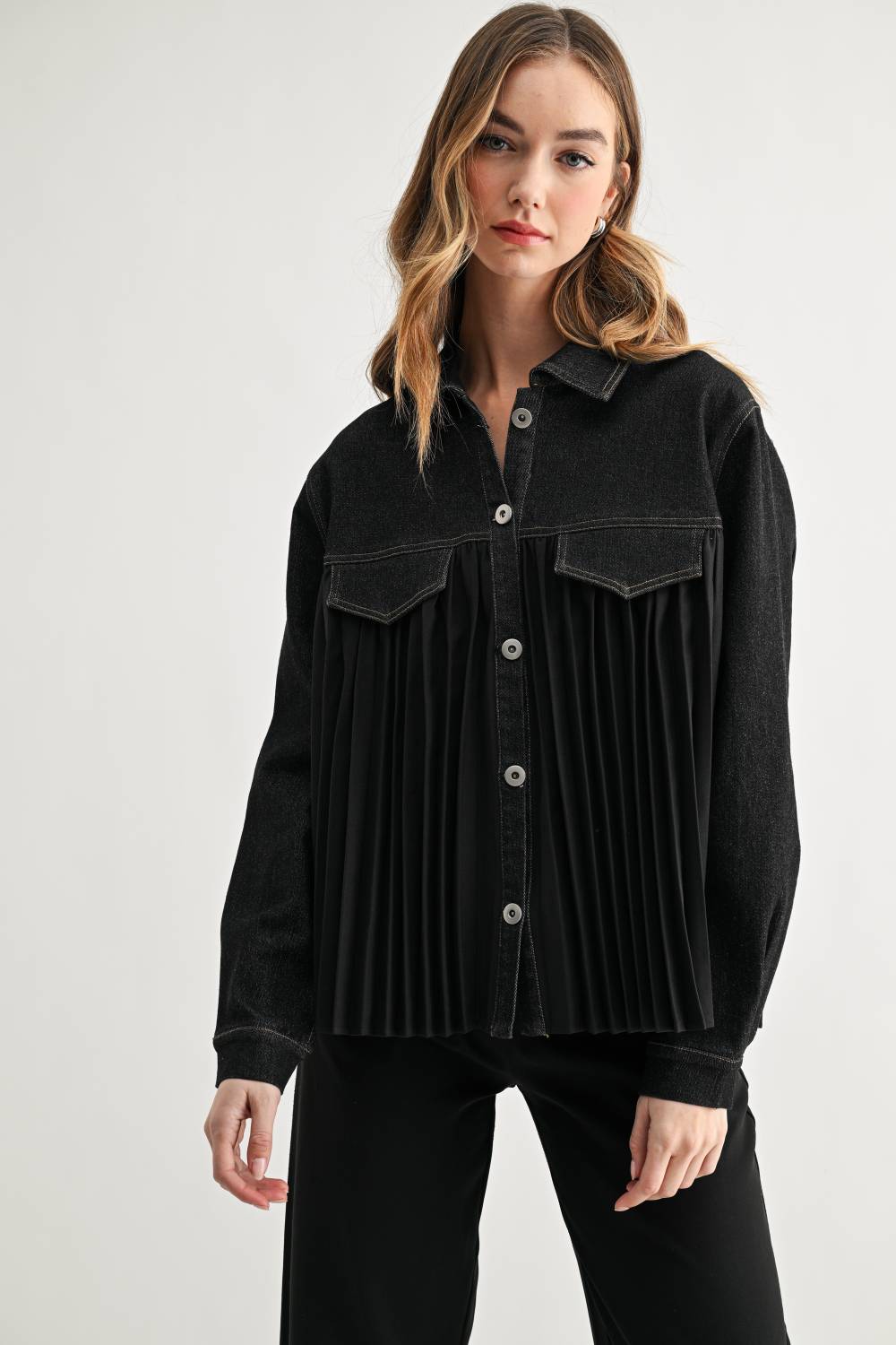 Deborah Denim Pleated Top