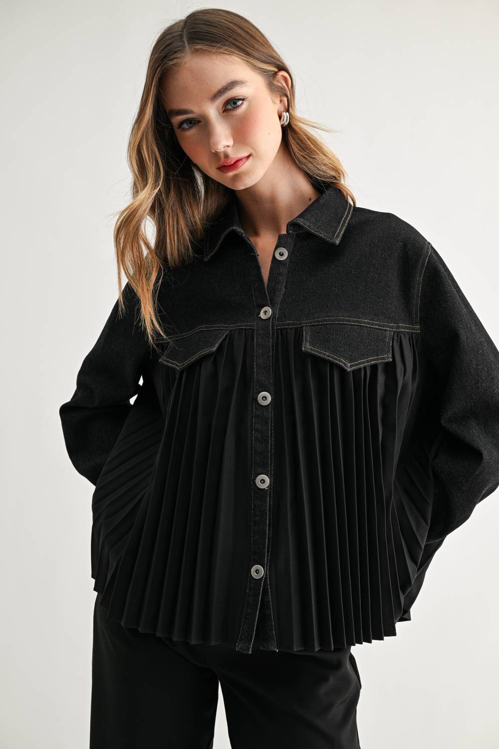 Deborah Denim Pleated Top