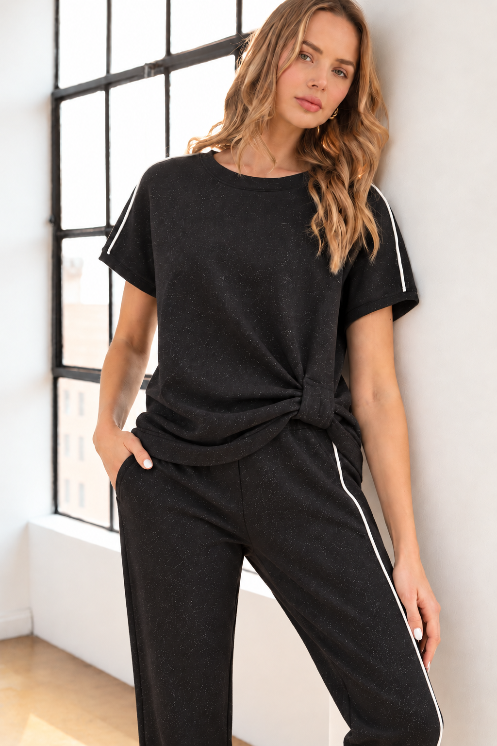 Fenne Stretch French Scuba Top with Glitter