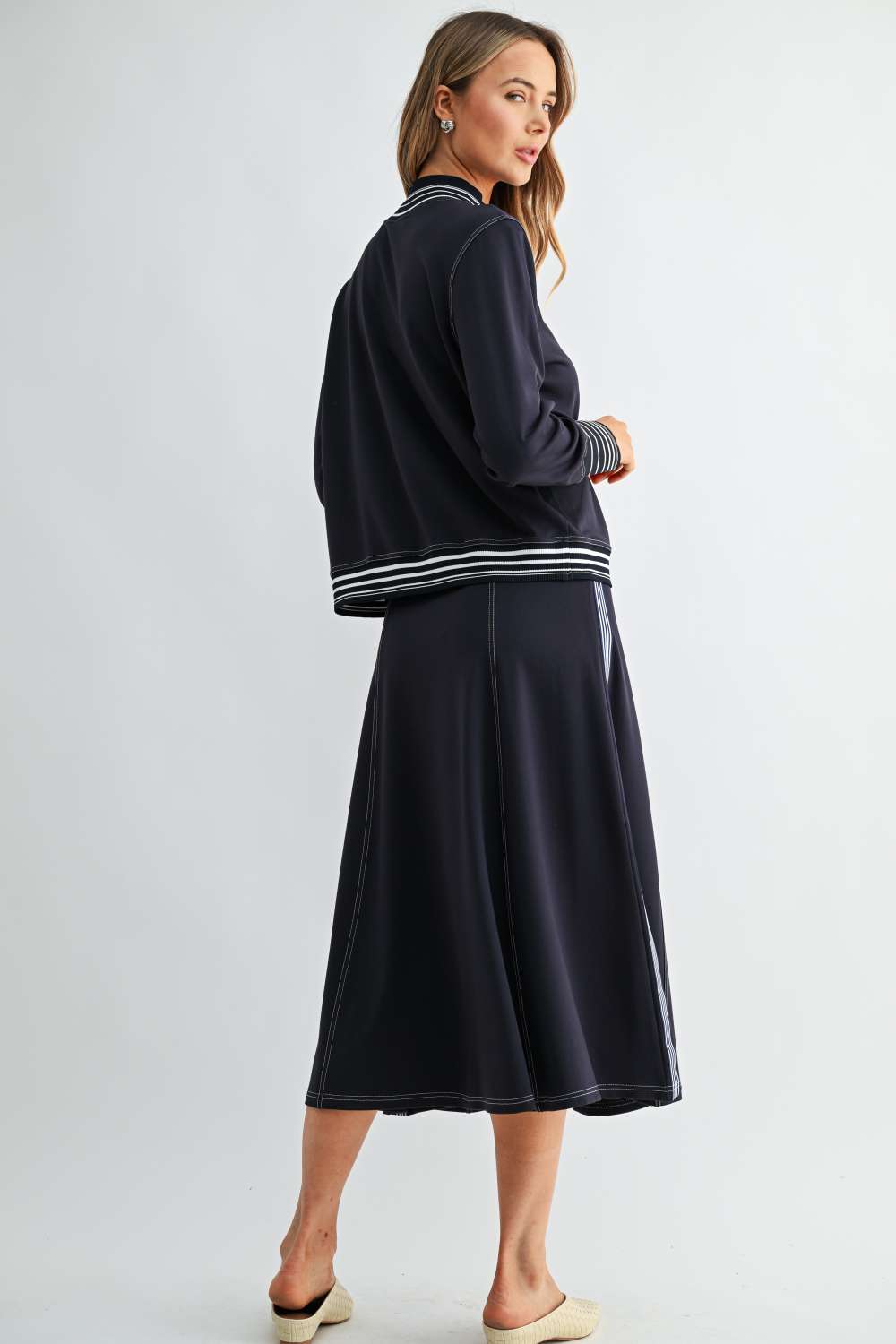 Kasia Stretch Knit Top with Contrast Stitching