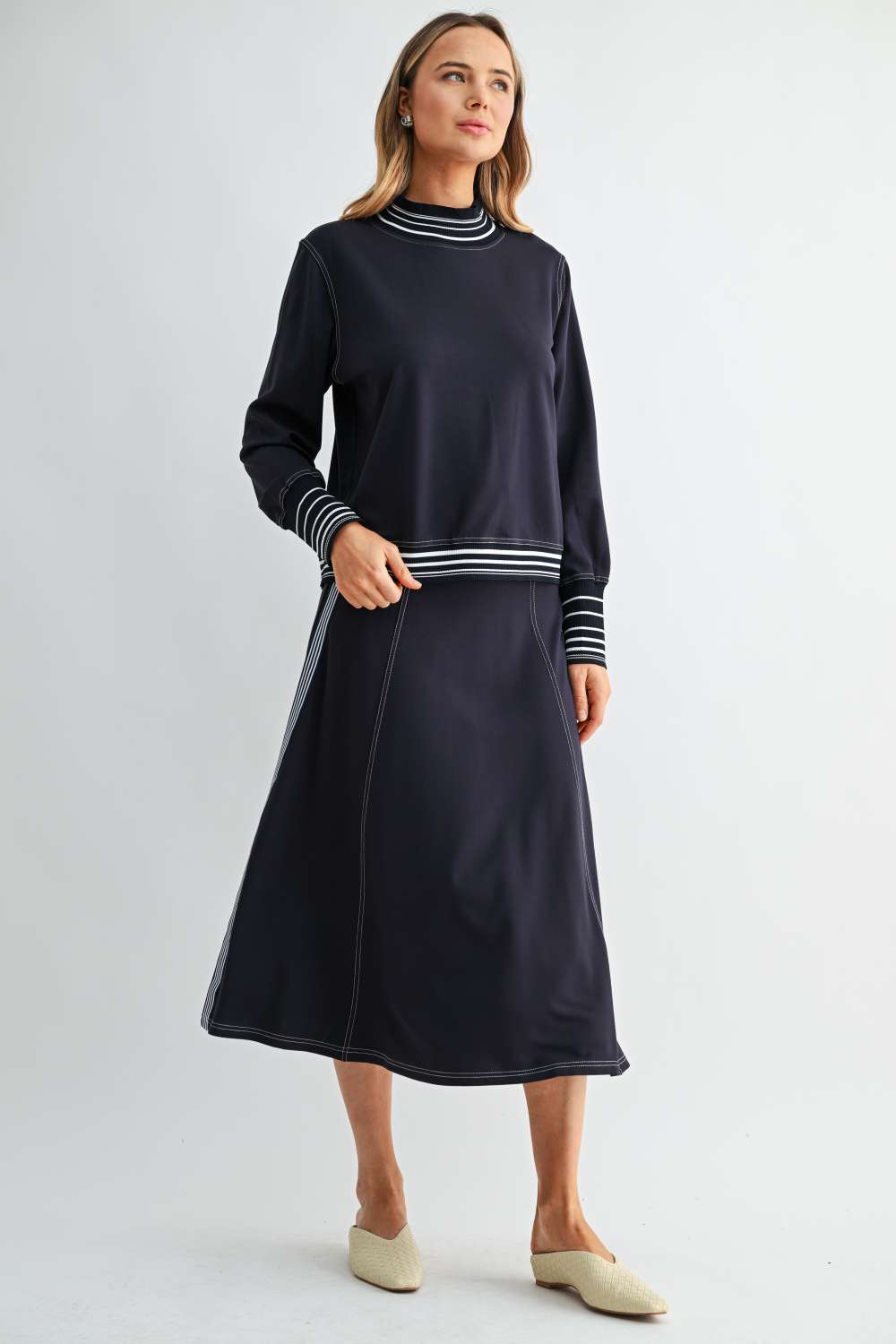 Kasia Stretch Knit Top with Contrast Stitching