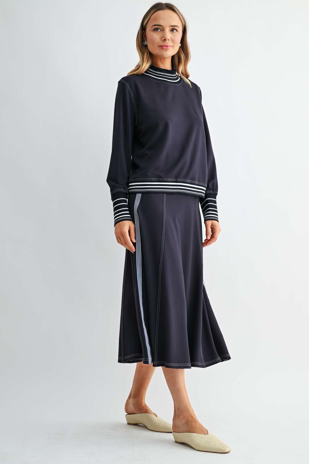Kasia Stretch Knit Top with Contrast Stitching
