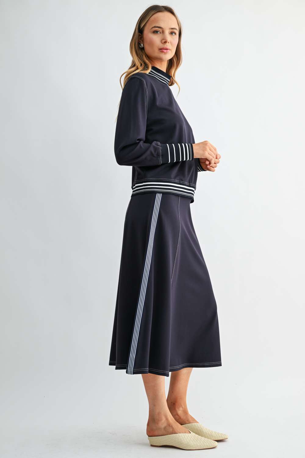 Kasia Stretch Knit Top with Contrast Stitching