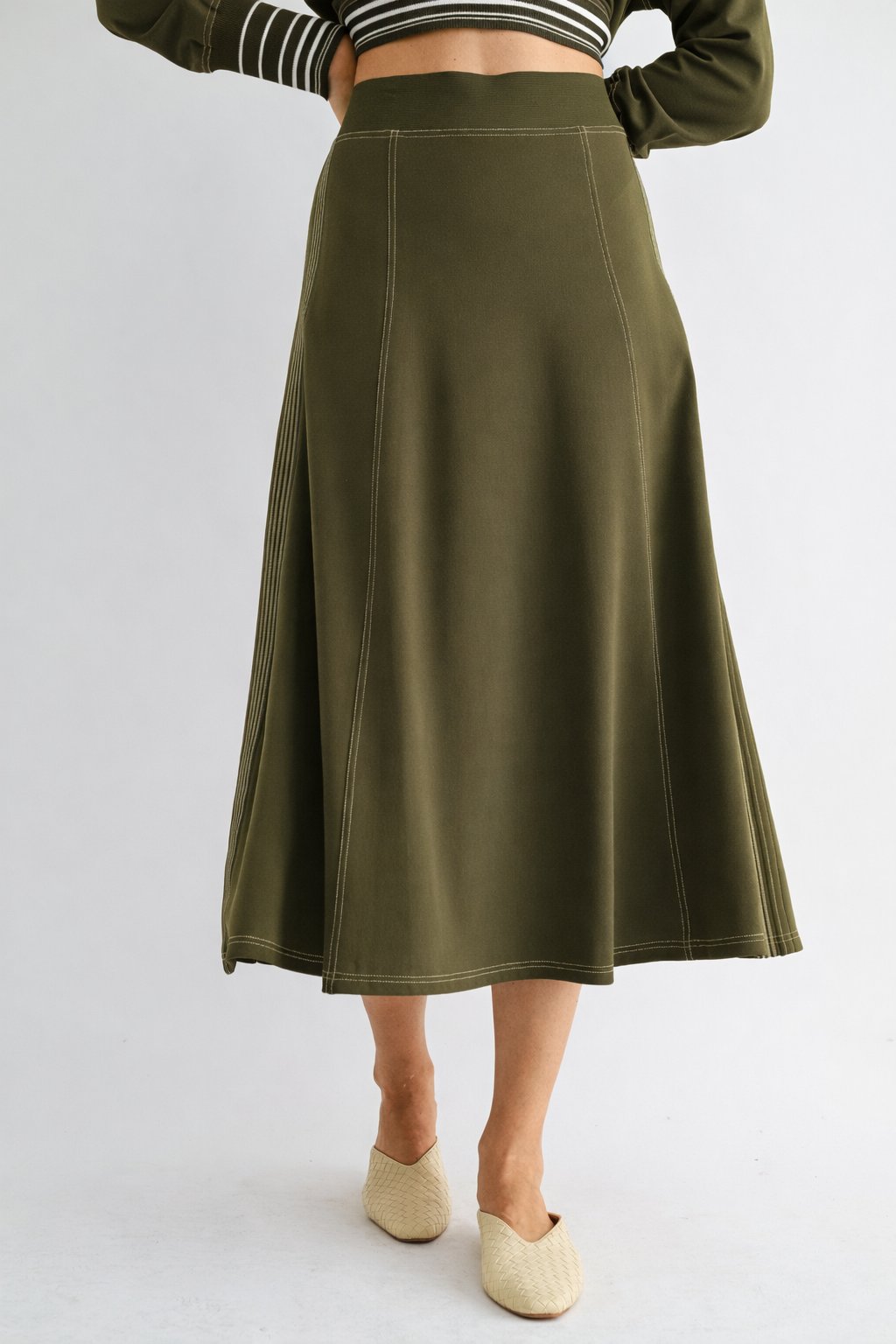 Kyle Stretch Knit Skirt with Contrast Stitching