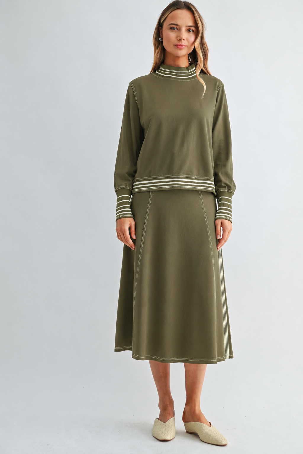 Kasia Stretch Knit Top with Contrast Stitching