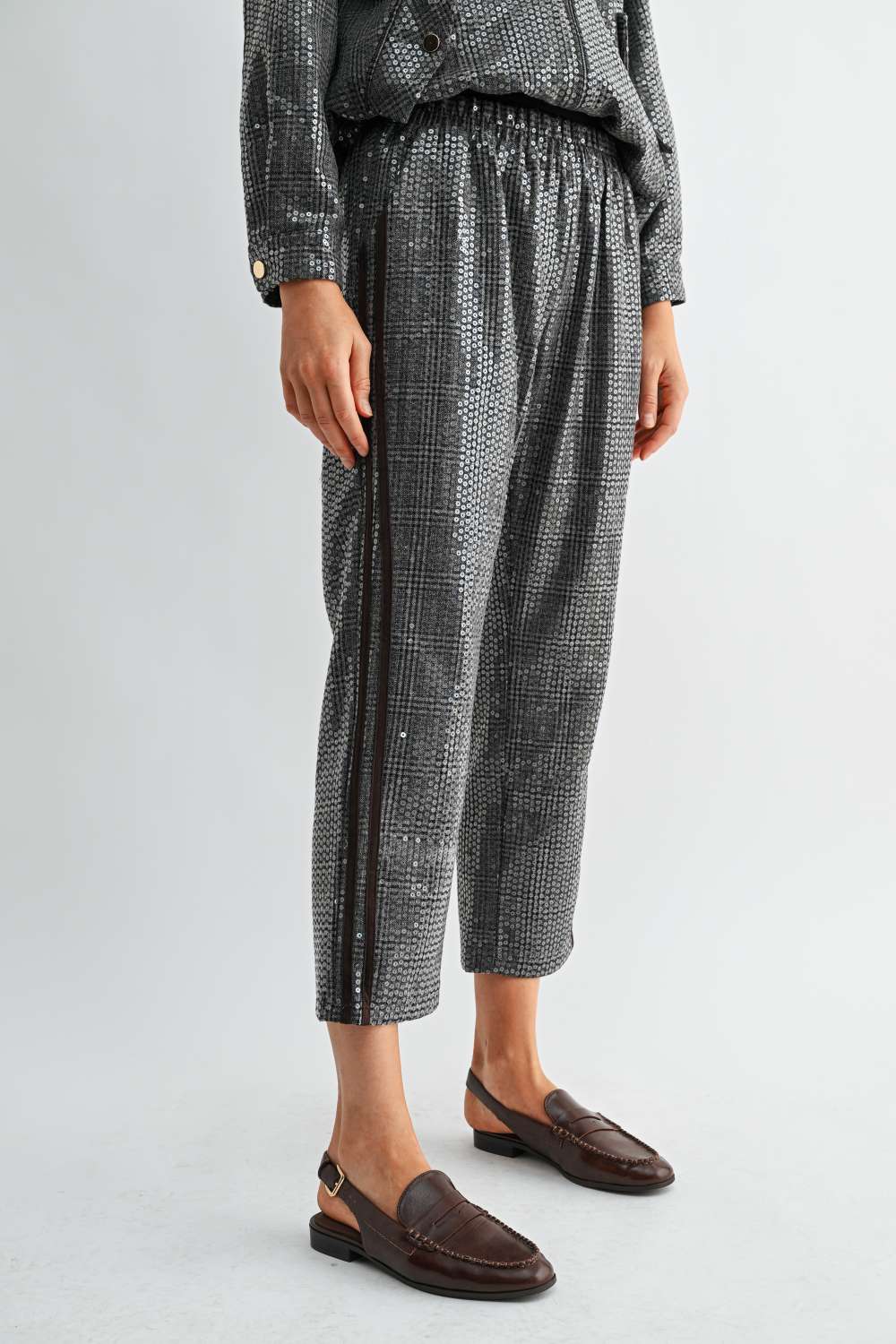 Catelyn Sequin Plaid Pull-On Ankle Pants