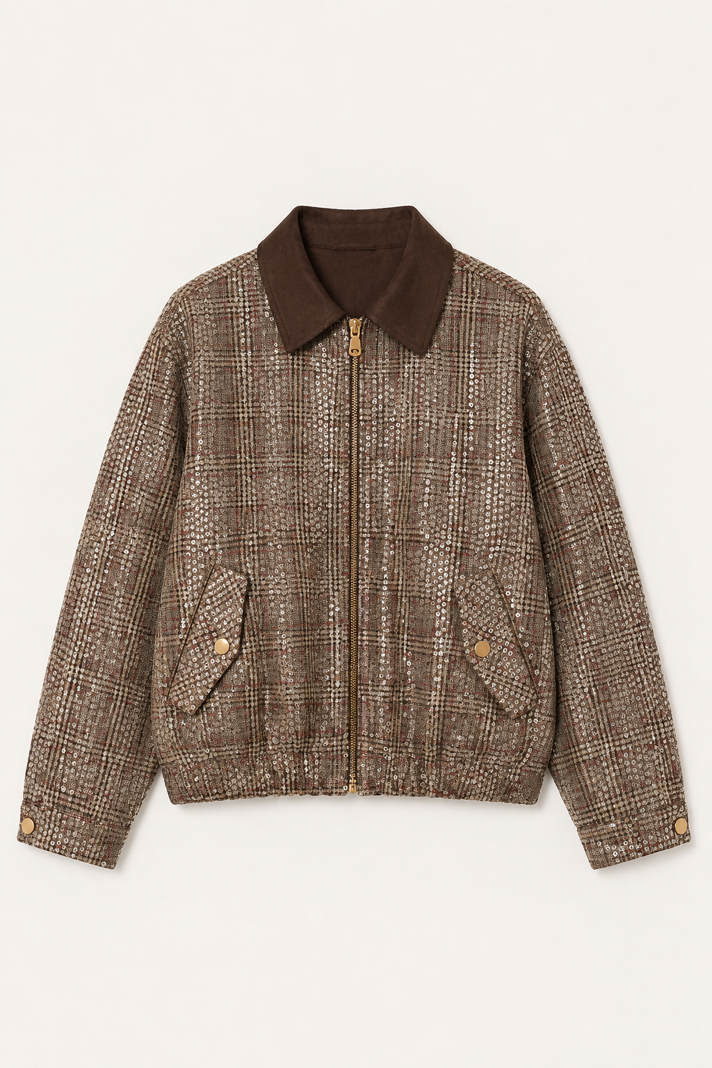 Jezel Sequin Plaid Zip-Up Jacket