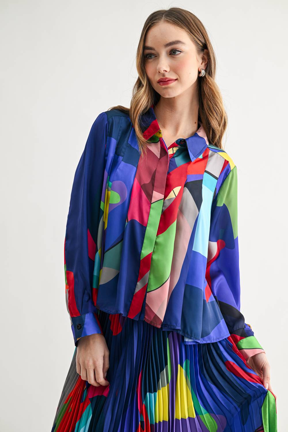 Celeste Printed Pleated Collared Top