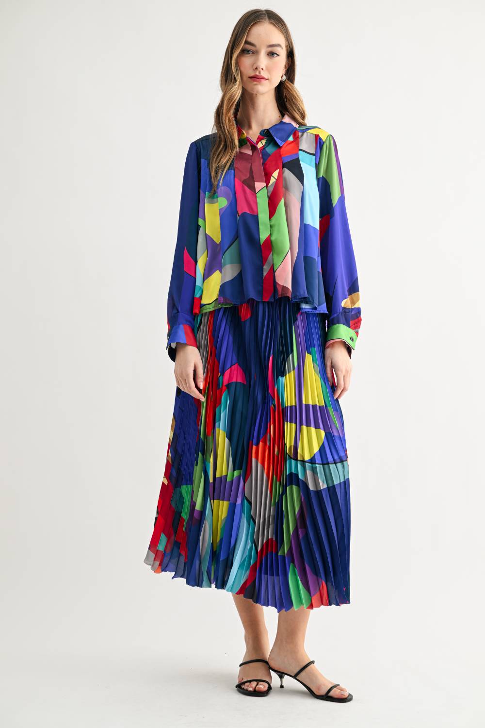 Cheryl Printed Pleated Midi Skirt