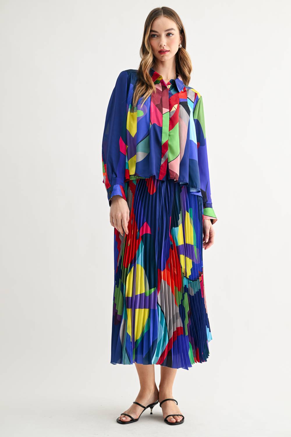 Celeste Printed Pleated Collared Top