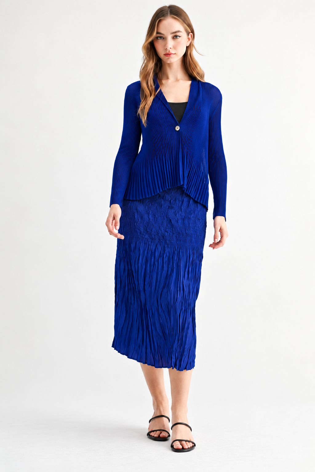 Cira Accordian Pleated Ribbed Top / Cardigan