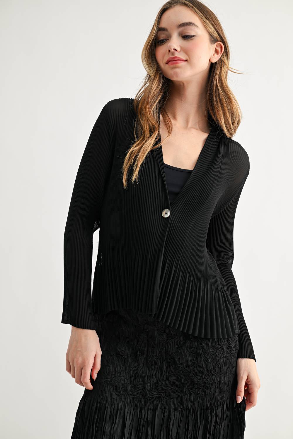 Cira Accordian Pleated Ribbed Top / Cardigan